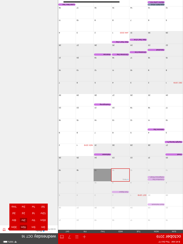 Captura de pantalla del calendario de Calvetica