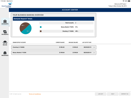 HomeTrust Bank Business Mobile iPad screenshot