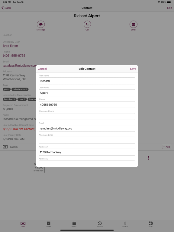 PERQ CRM iPad screenshot