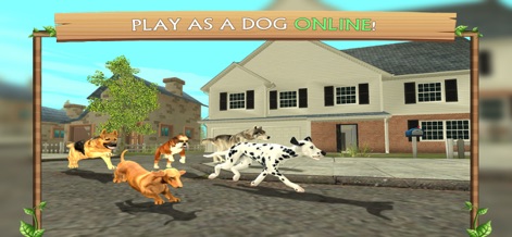 Dog Sim Online: Build A Family - L'app immerge gli utenti in un mondo online vivace, dove una varietà di razze come il Dalmata e il Pastore Tedesco corrono libere in un ambiente suburbano dettagliato.
