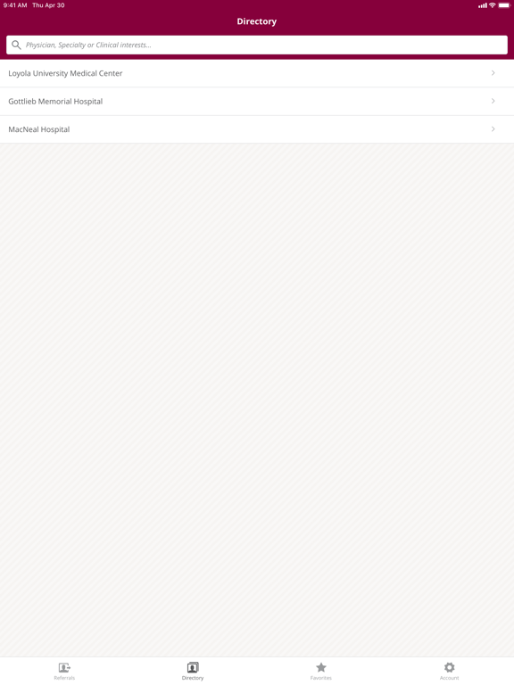 Loyola Medicine Referral App iPad screenshot 1 - Medical app