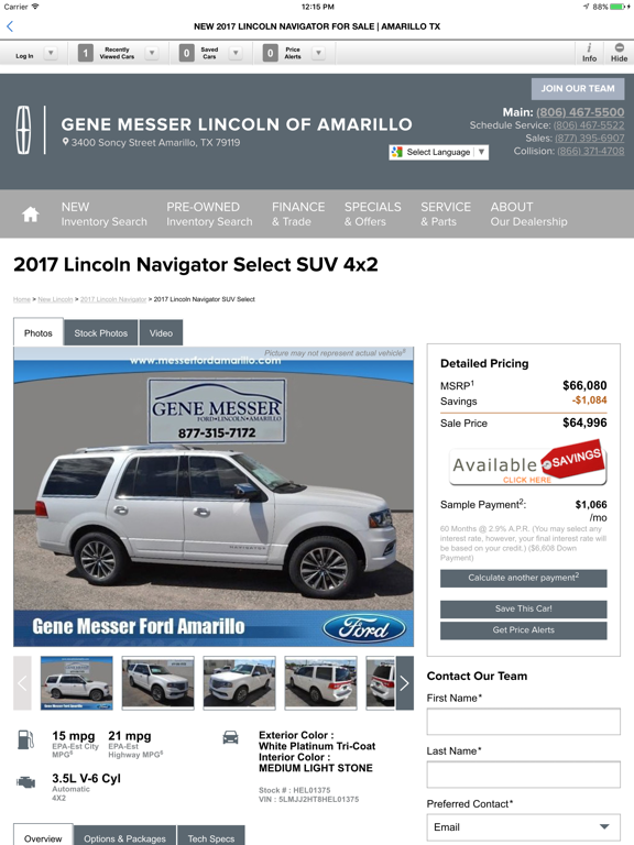 Gene Messer Lincoln Amarillo iPad screenshot 4 - Shopping app