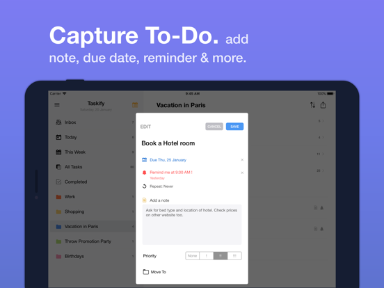 Taskify: To-do List & Tasks iPad screenshot 3 - Productivity app