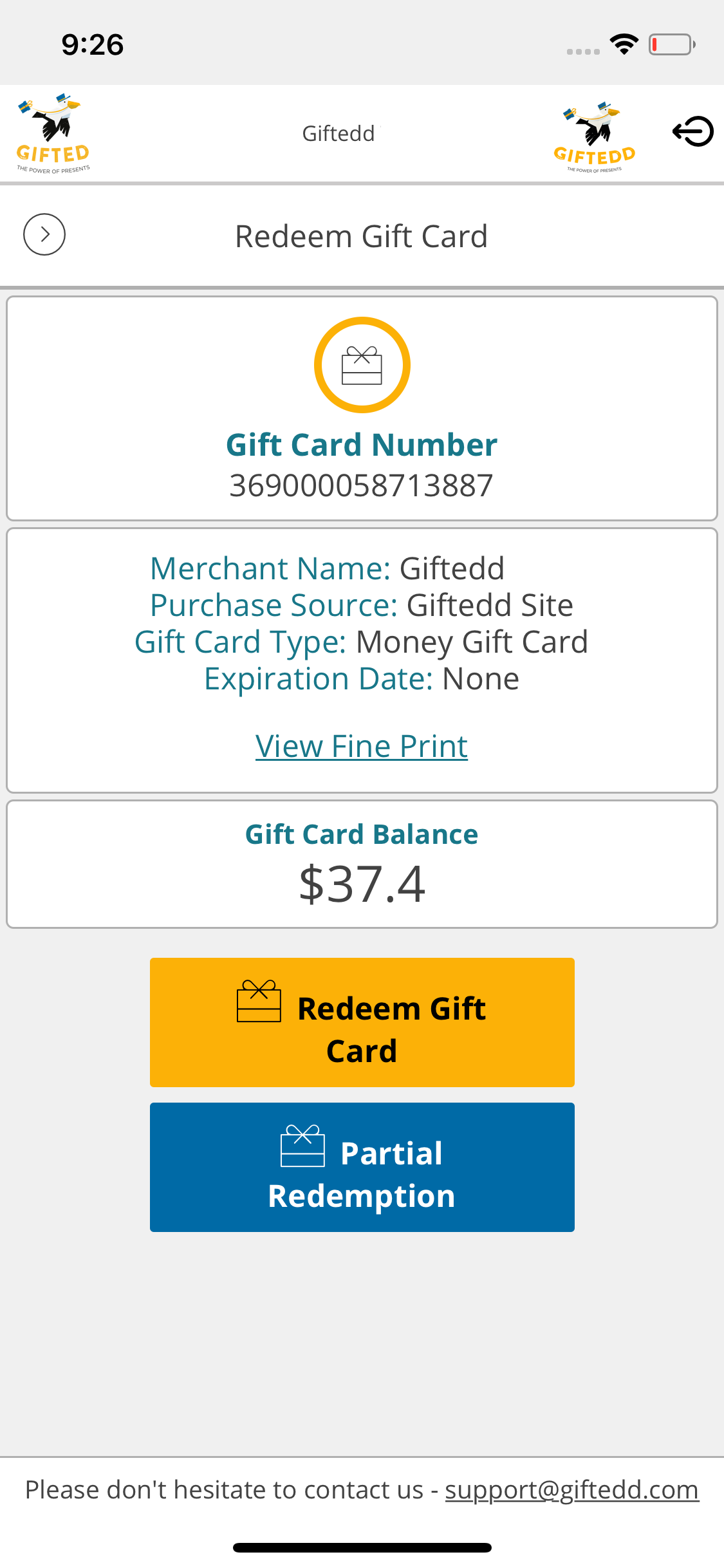 Gifted Merchant Redemption