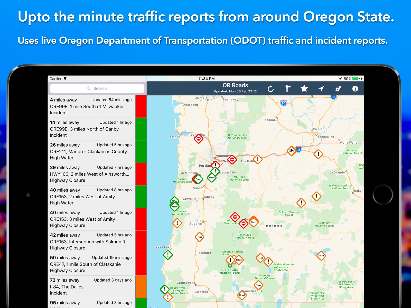 Oregon Roads Traffic ipad screenshot 1