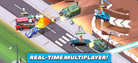 Crash of Cars - Witness the dynamic real-time multiplayer battles and explosive power-up effects as vehicles clash in thrilling arenas.