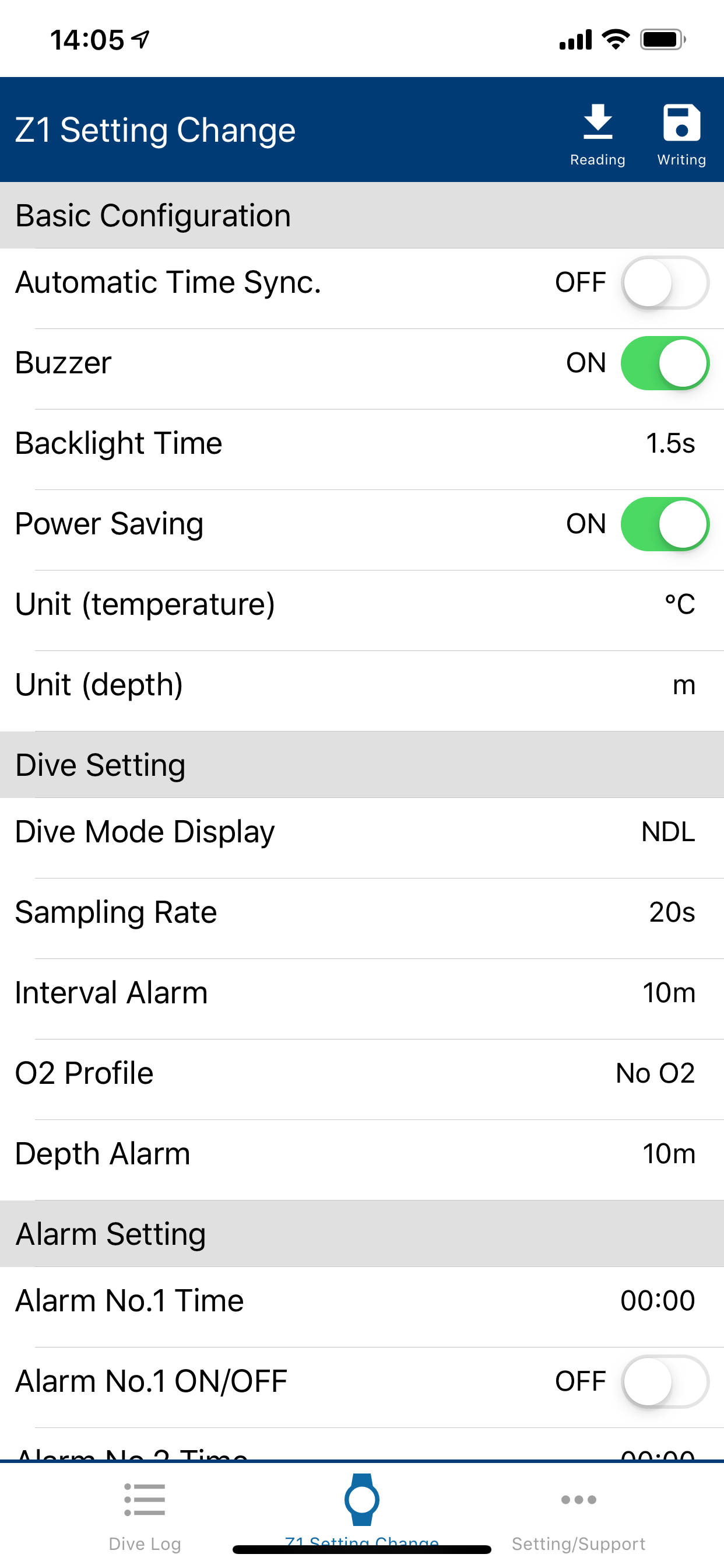 Z dive log