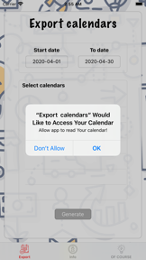 Export calendars screenshot
