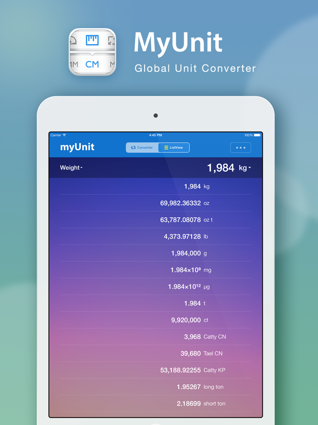 myUnit · Global Unit Converter Screenshot