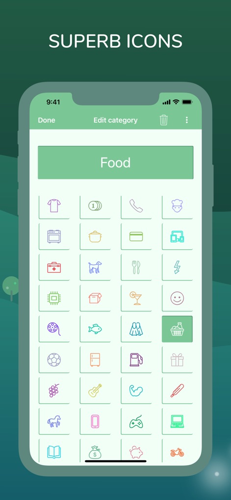 Monefy: Money Tracker - Manage and customize spending categories with a diverse selection of superb icons and custom labels.