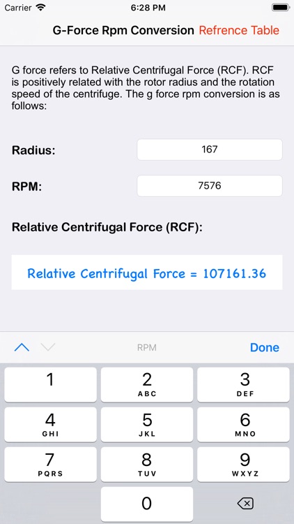 Gforce RPM conversion