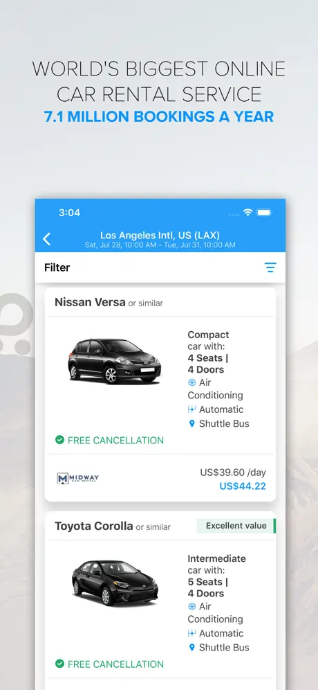 Rentalcars.com Car rental App