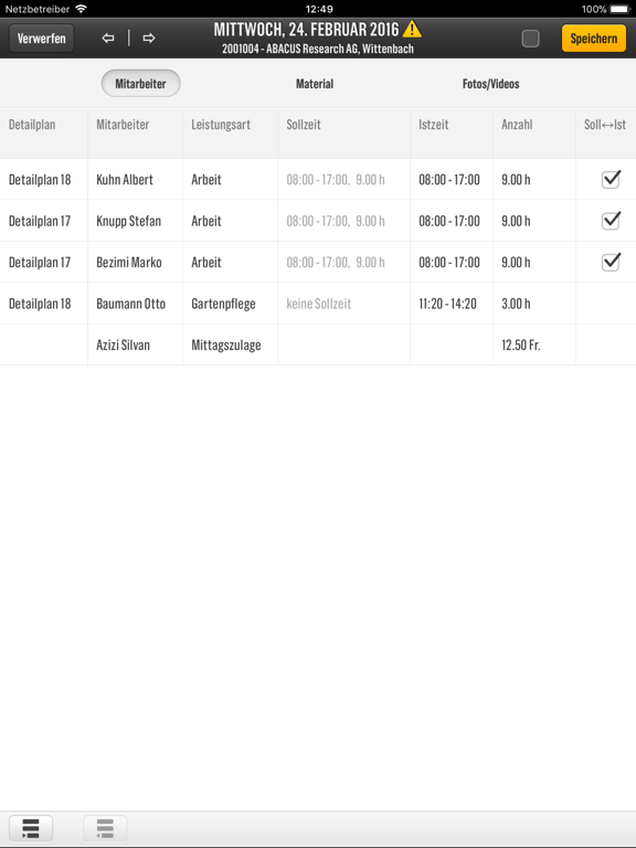 Work Report iPad screenshot