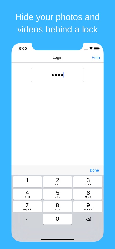 Hide Photos Video -Hide it Pro - See how the app's secure numeric keypad and discreet password input field protect sensitive data from unauthorized access.