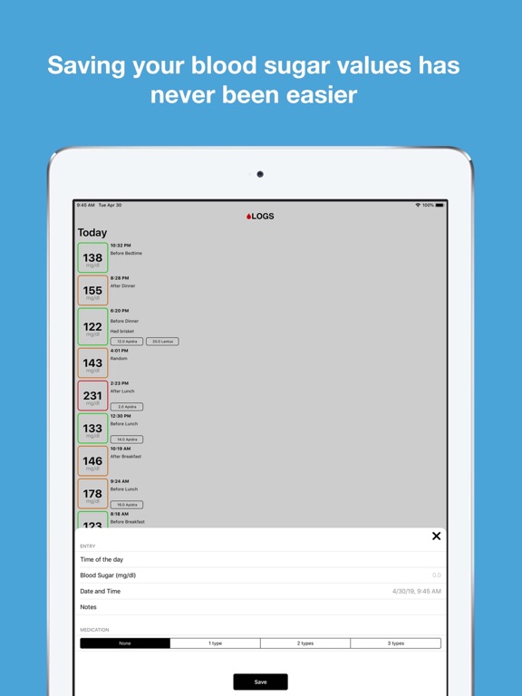 Diabetes Logs iPad screenshot 3 - Health & Fitness app