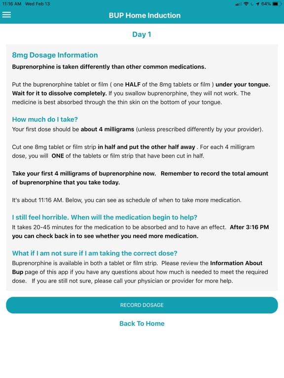 Buprenorphine Home Induction iPad screenshot 3 - Medical app