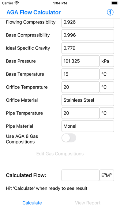 SCADACore AGA Flow Calculator Screenshot