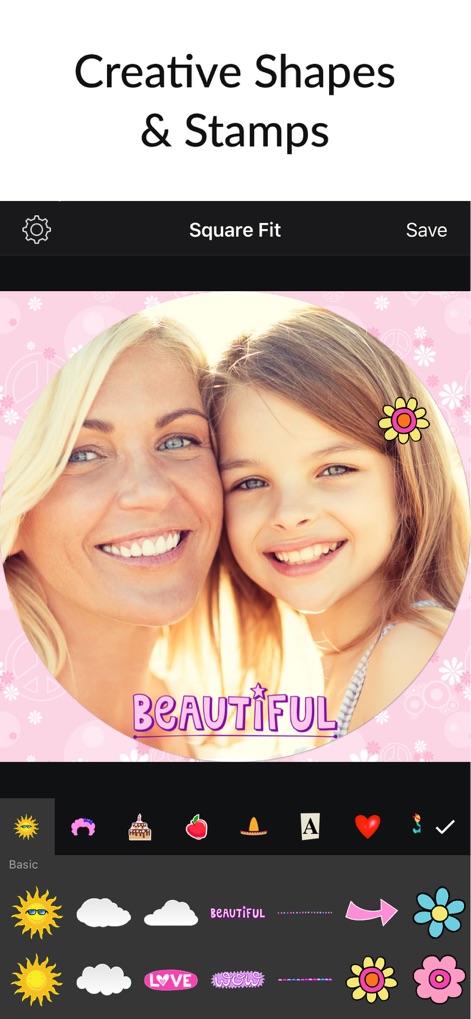 Square Fit Photo Video Editor - Gli utenti possono personalizzare le loro immagini con un'ampia selezione di adesivi divertenti e aggiungere testo personalizzato con diversi font e stili per esprimere la propria creatività.