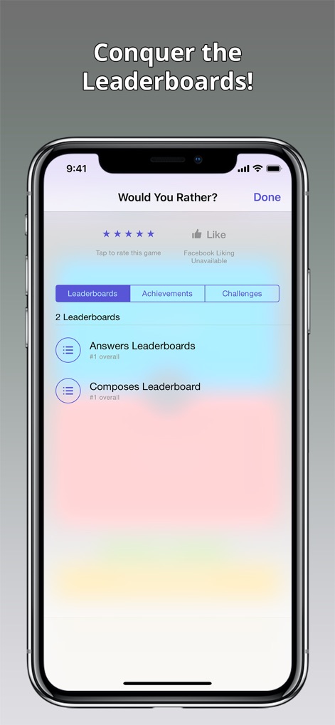 Would You Rather? Viral Game - Players can compete for top spots by checking the "Leaderboards" section, which clearly displays ranks for both "Answers Leaderboards" and "Composes Leaderboard".