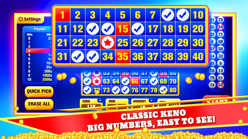 Progressive jackpot feature in Keno Games Club