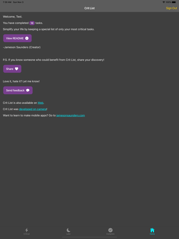 Crit List iPad screenshot