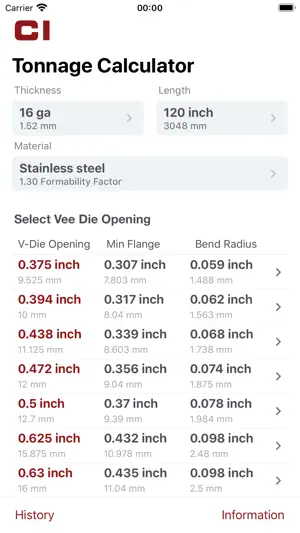 CINCINNATI Load Calc screenshot 2