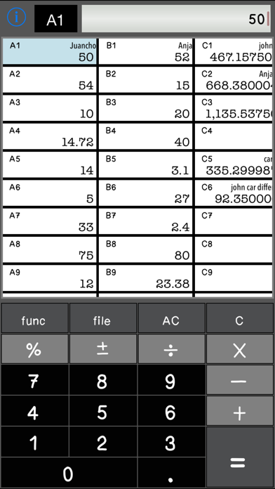 Calculator  SpreadSheet Screenshot