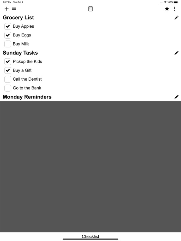 Checklist iPad screenshot