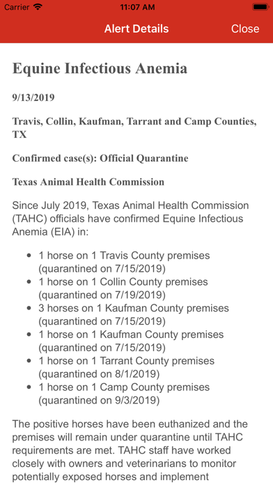 EDCC Disease Alerts Screenshot