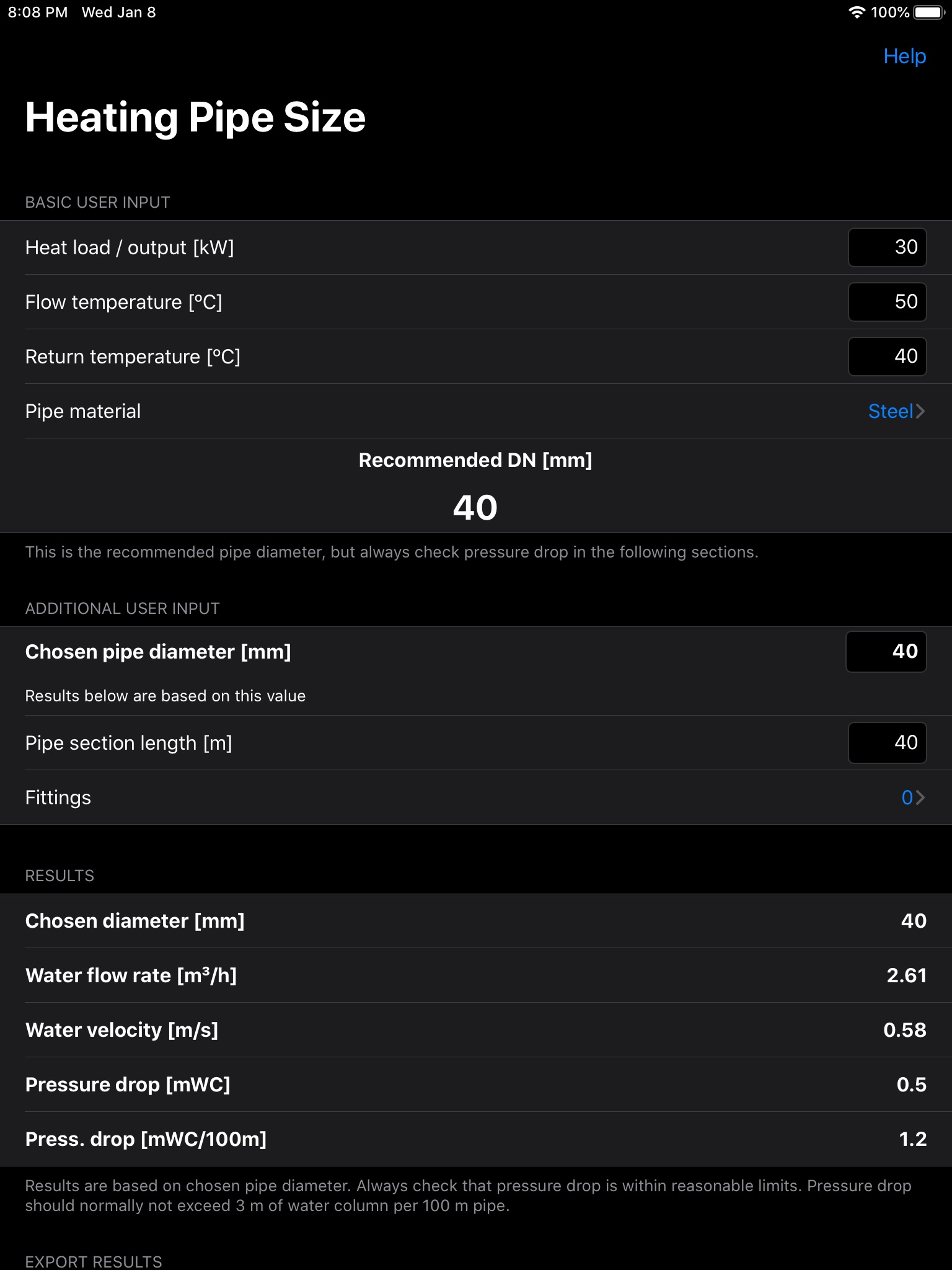 Heating Pipe Size screenshot 4