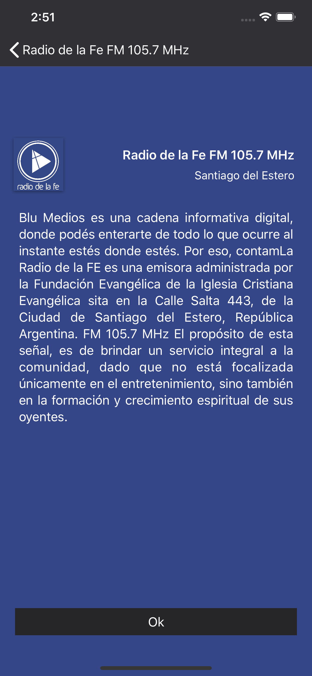 Radio de la Fe FM 105.7 MHz screenshot 3