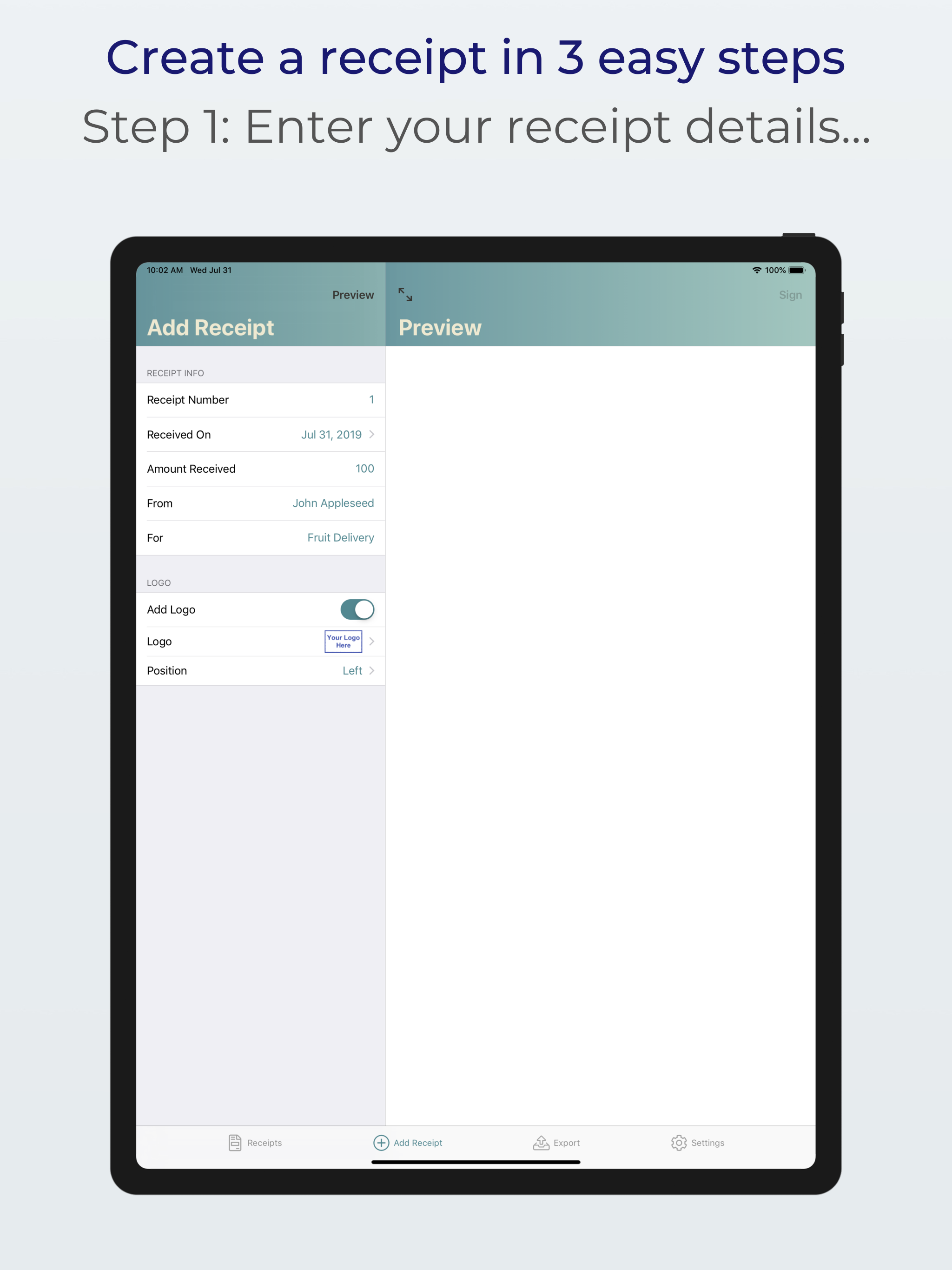Receipts: create, print & mail