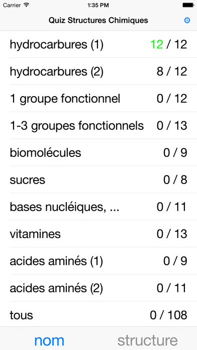 Screenshot #1 pour Quiz Structures Chimiques