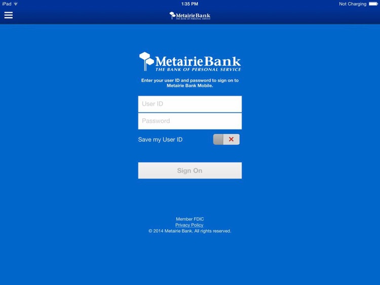 Metairie Bank Mobile for iPad