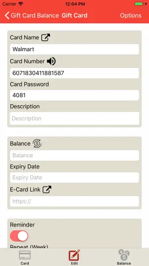 Скриншот Gift Card Balance (GCB) на iPhone 7
