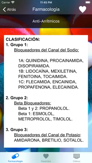 Captura de pantalla de Farmacología Clínica en iPhone 3