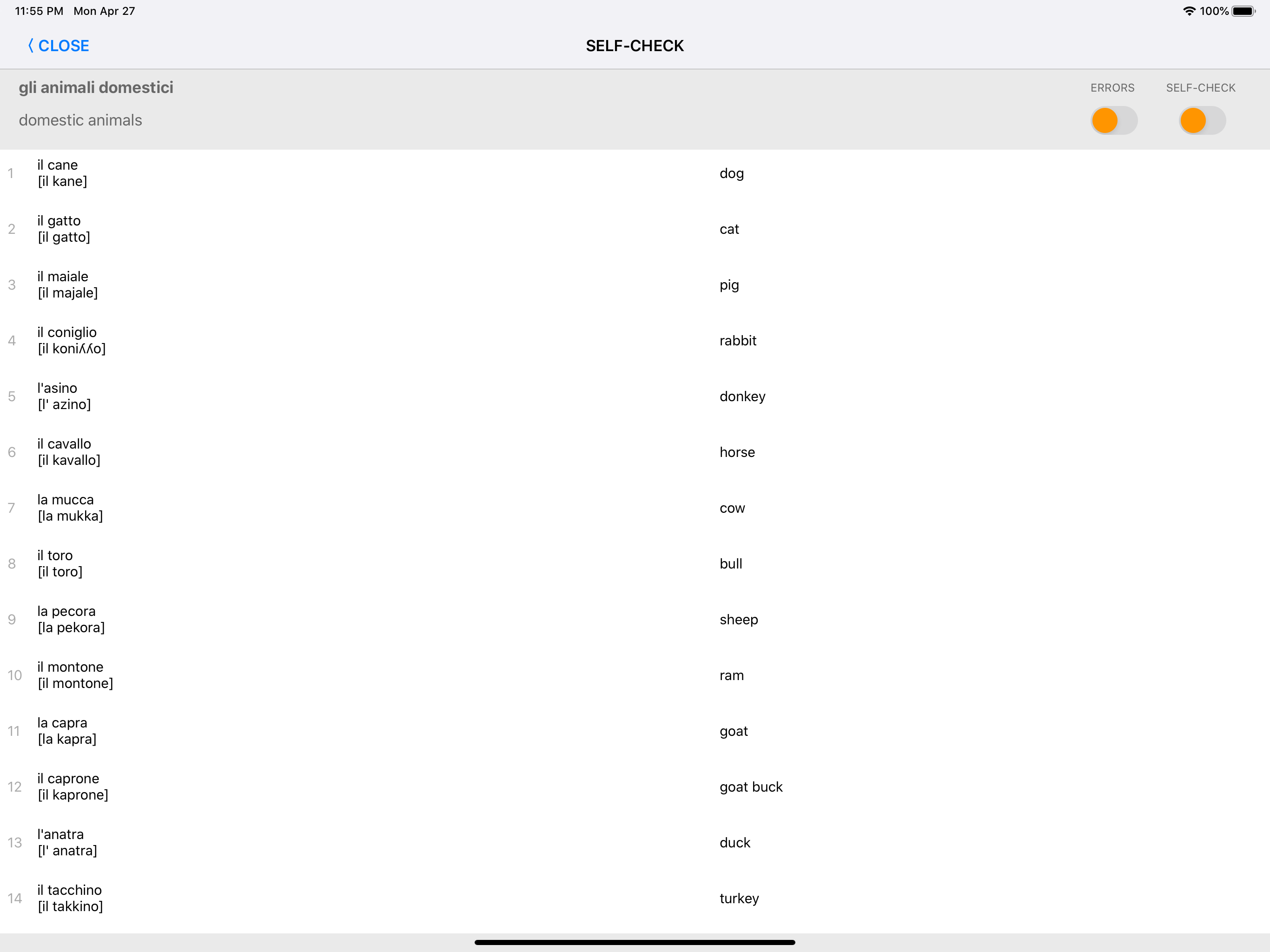Learn Italian words with ST