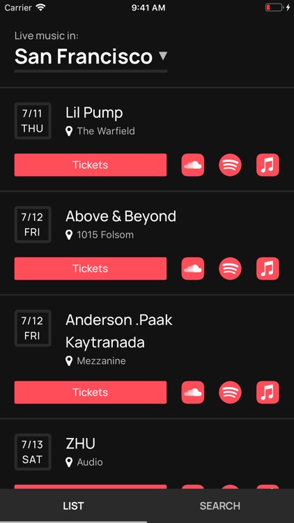 NightList: Live music in SF