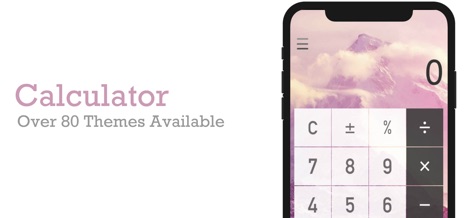 Calculator - Simple & Basic - 이 앱은 몽환적인 산맥 풍경 배경과 섬세한 파스텔 톤 버튼을 통해 사용자에게 개성 있고 아름다운 계산 환경을 제공합니다.