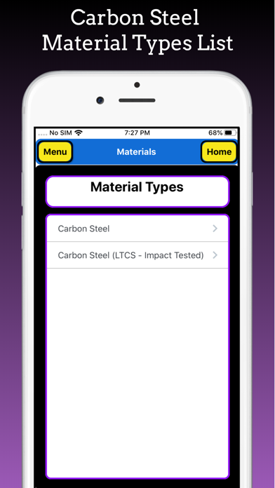 ASME Materials and Electrodes Screenshot