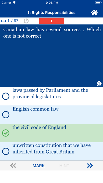 Canada Citizenship: Test Screenshot