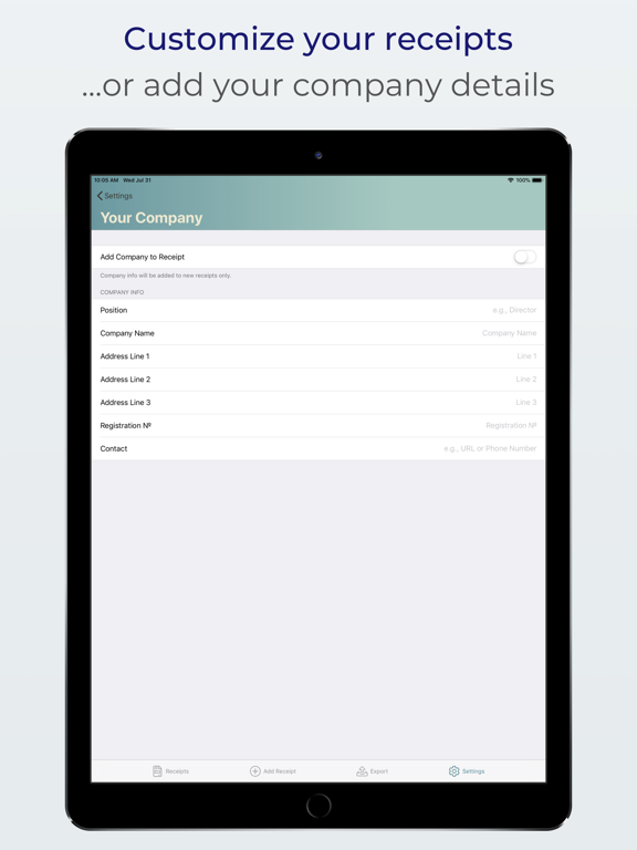 Receipts: create, print & mail iPad screenshot 8 - Business app