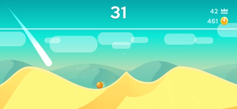 Dune! - Users can personalize their experience with unique orb skins, such as this basketball design, navigating the app's clean, undulating dune formations.