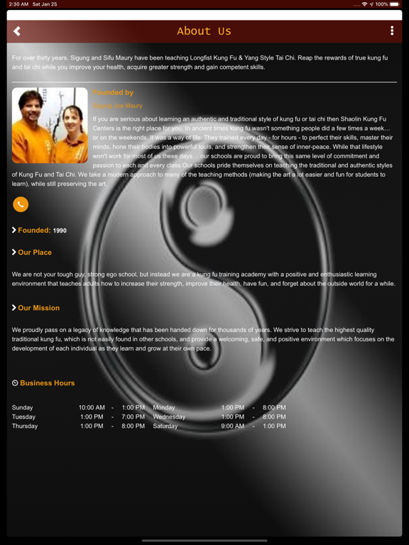 Chesapeake Kung Fu iPad screenshot 2 - Business app