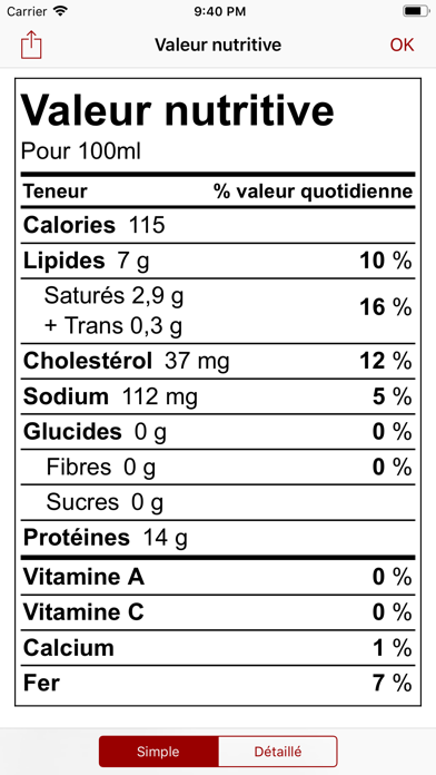 Screenshot #1 pour Nutriments Canada