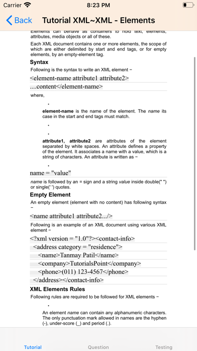 Tutorial for XML Screenshot