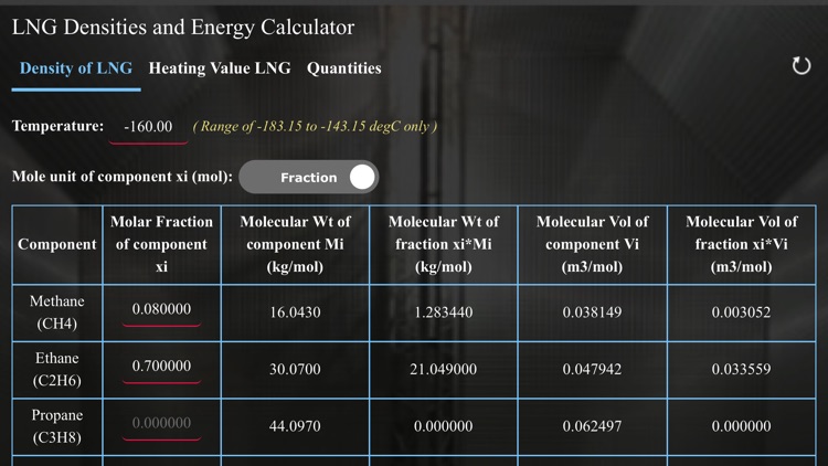 LNG Densities and Energy calc