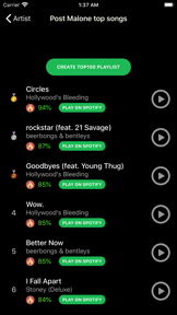 Top 100 for Spotify screenshot