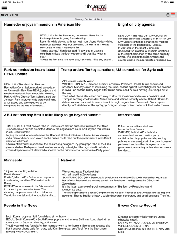 New Ulm Journal All Access iPad screenshot 6 - News app
