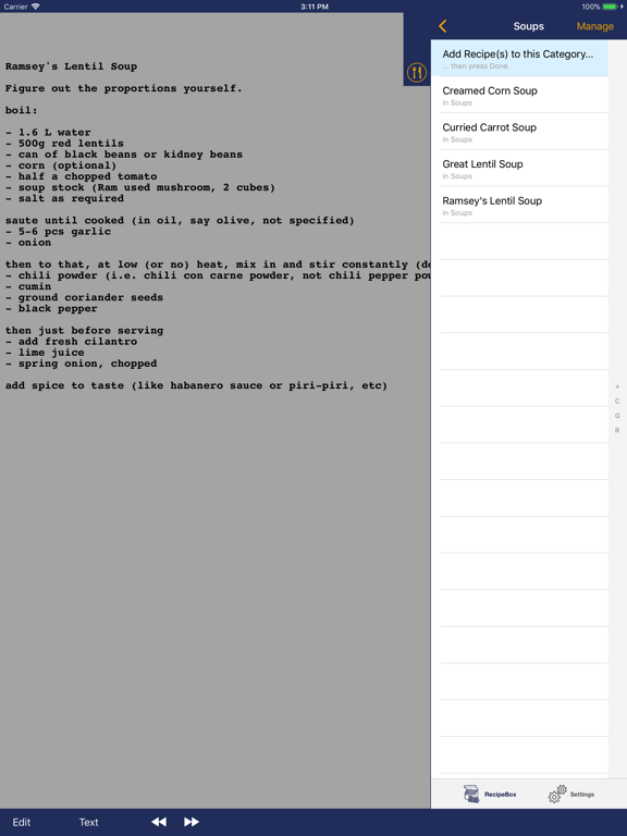 RecipeBox Simple iPad screenshot 4 - Food & Drink app